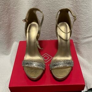 Gold Metallic 5” Open Toe Platform Stilettos